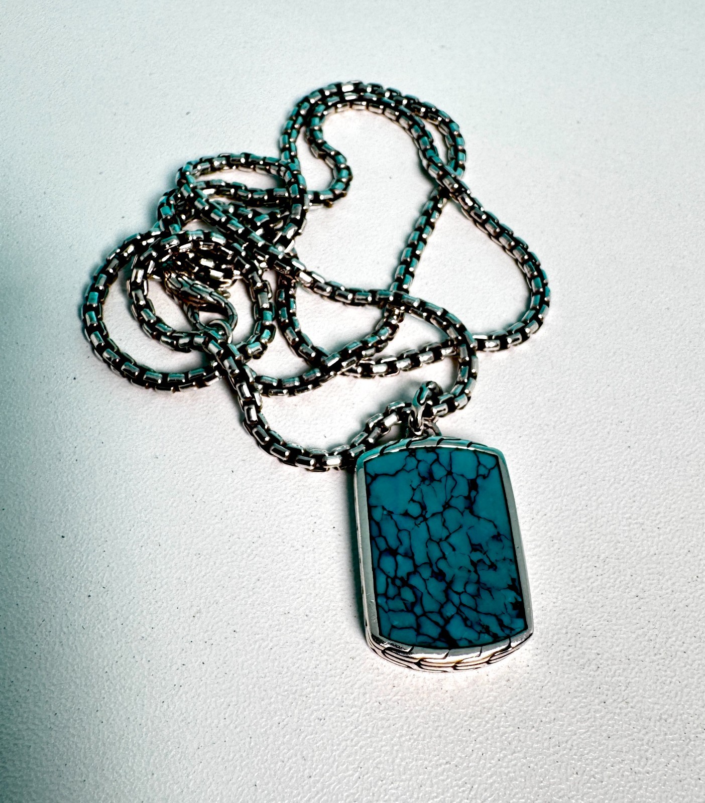 John Hardy Turquoise Pendant with Sterling Silver 2.7mm Box Chain