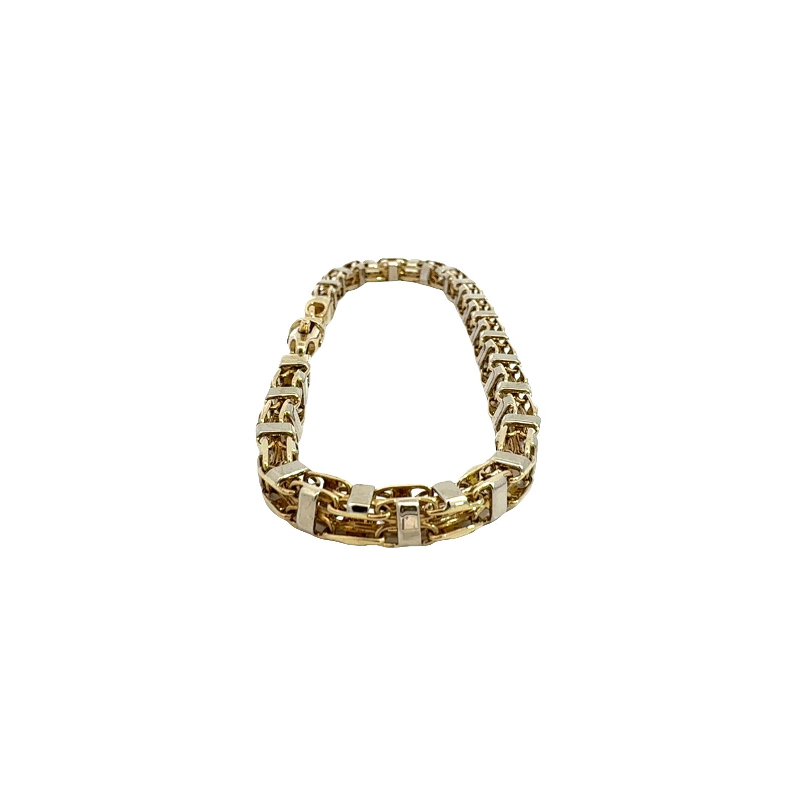 14k Two-Tone Yellow Gold Double Square Link Chain Bracelet 8.25″