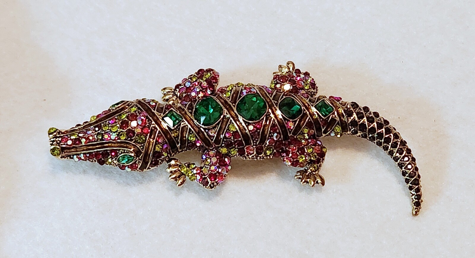 Giant & BEAUTIFUL RHINESTONE & ENAMEL Alligator /Crocodile BROOCH PIN 5.5″ x 2″