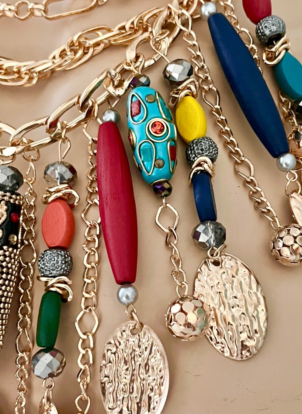 Multistrand Layered Chunky Bib Multicolor Statement Necklace Set Bohemian Style