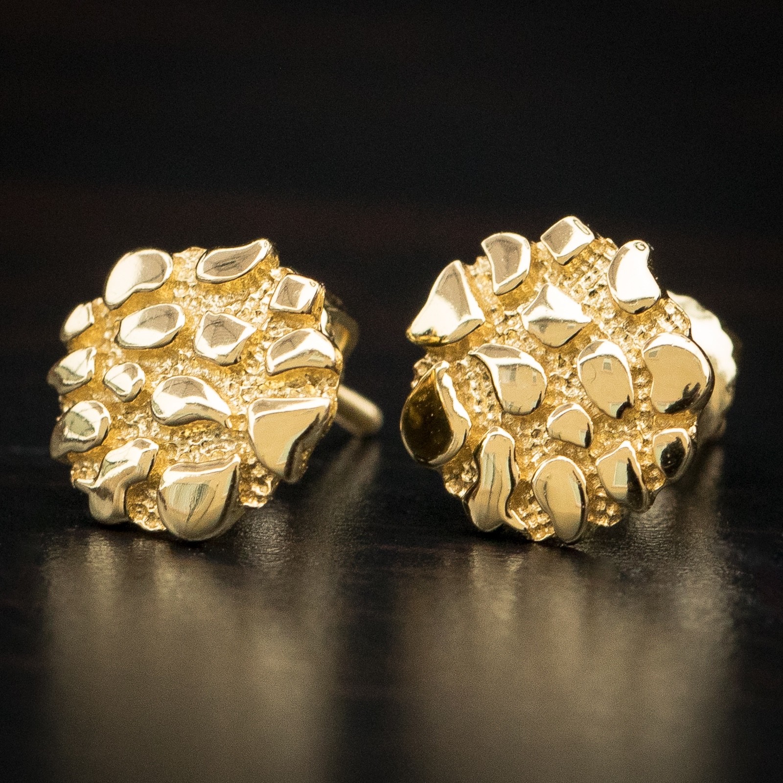 Men’s Hip Hop 14K Gold Plated Round Shaped Nugget Stud Screw Back Earrings