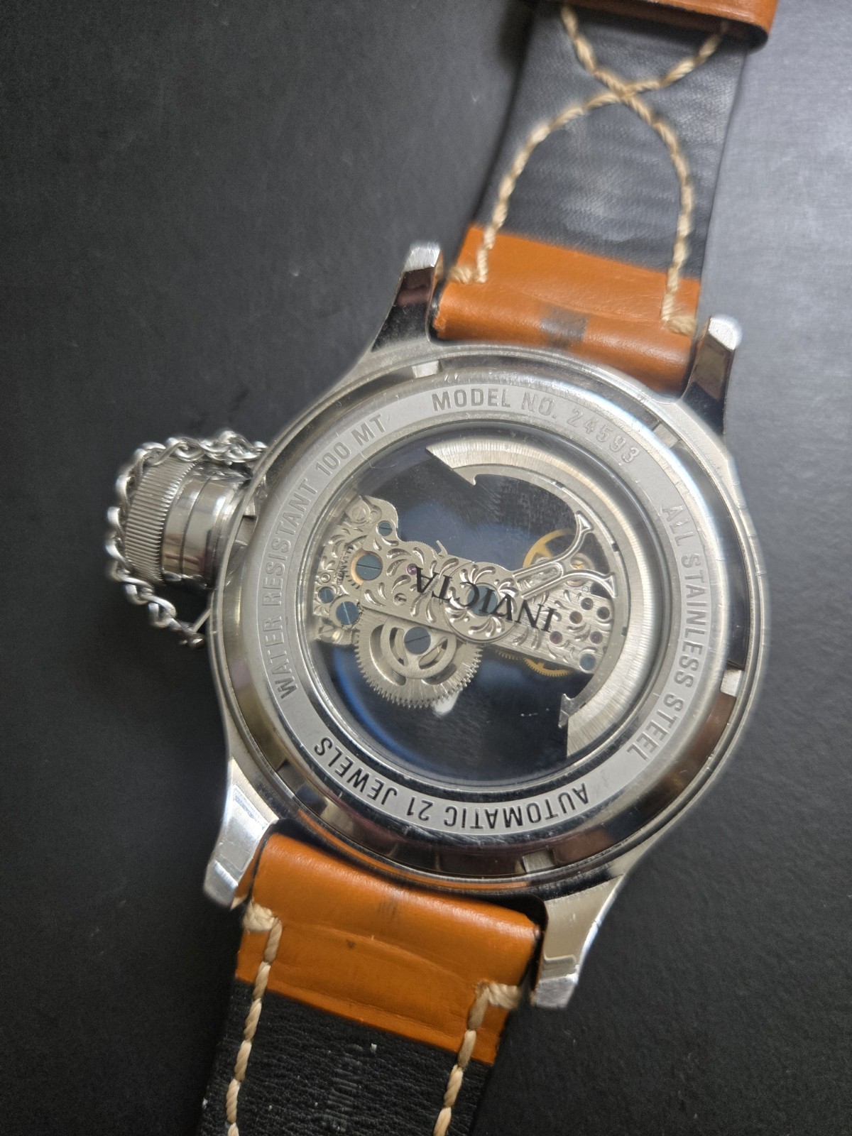 Invicta Russian Diver 52mm Automatic Skeleton Blue Dial 100m Leather Strap