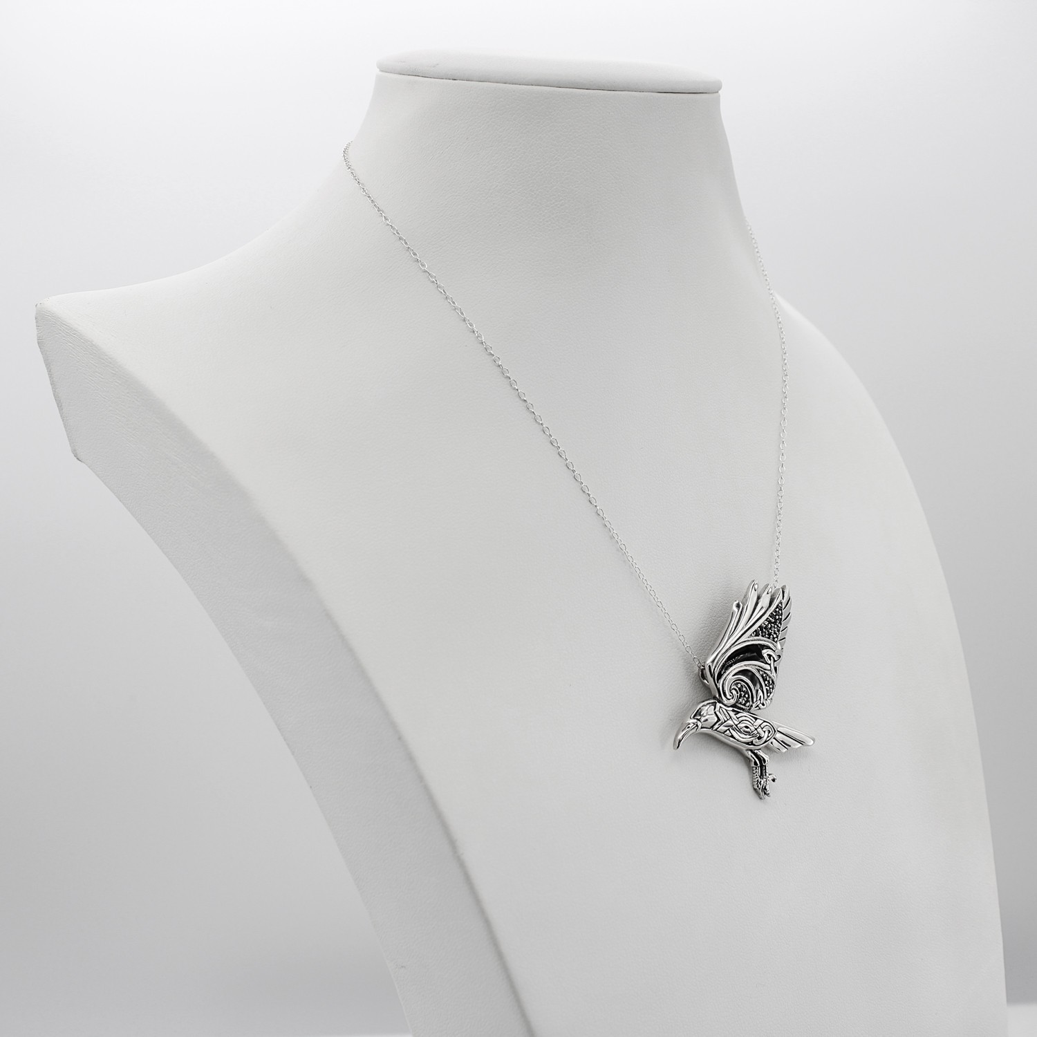 Sterling Silver Flying Celtic Knot Triquetra Raven Pendant Crow Knotwork Jewelry