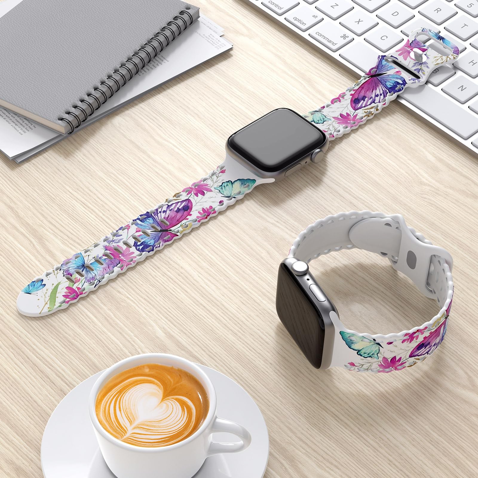 Floral Band Compatible with 38mm/40mm/41mm/42mm(Series 10), Water Butterflies