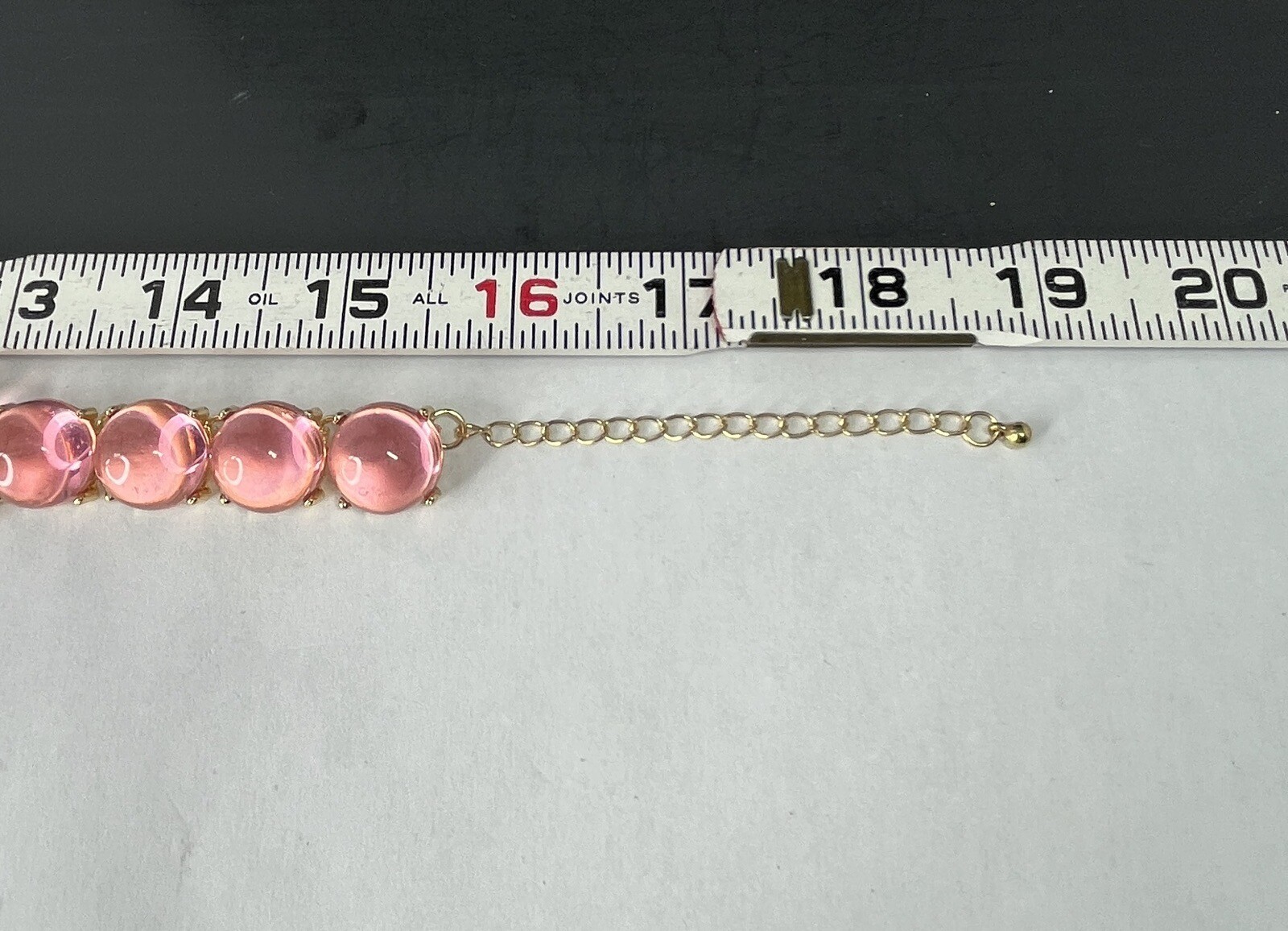 Pools of Light Style Necklace Riviere Choker Pink Cabochon Gold Tone Statement