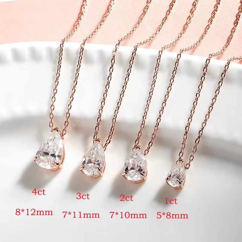 Moissanite Necklace for Women Sterling Silver And 18K Gold Plated Pear Cut.