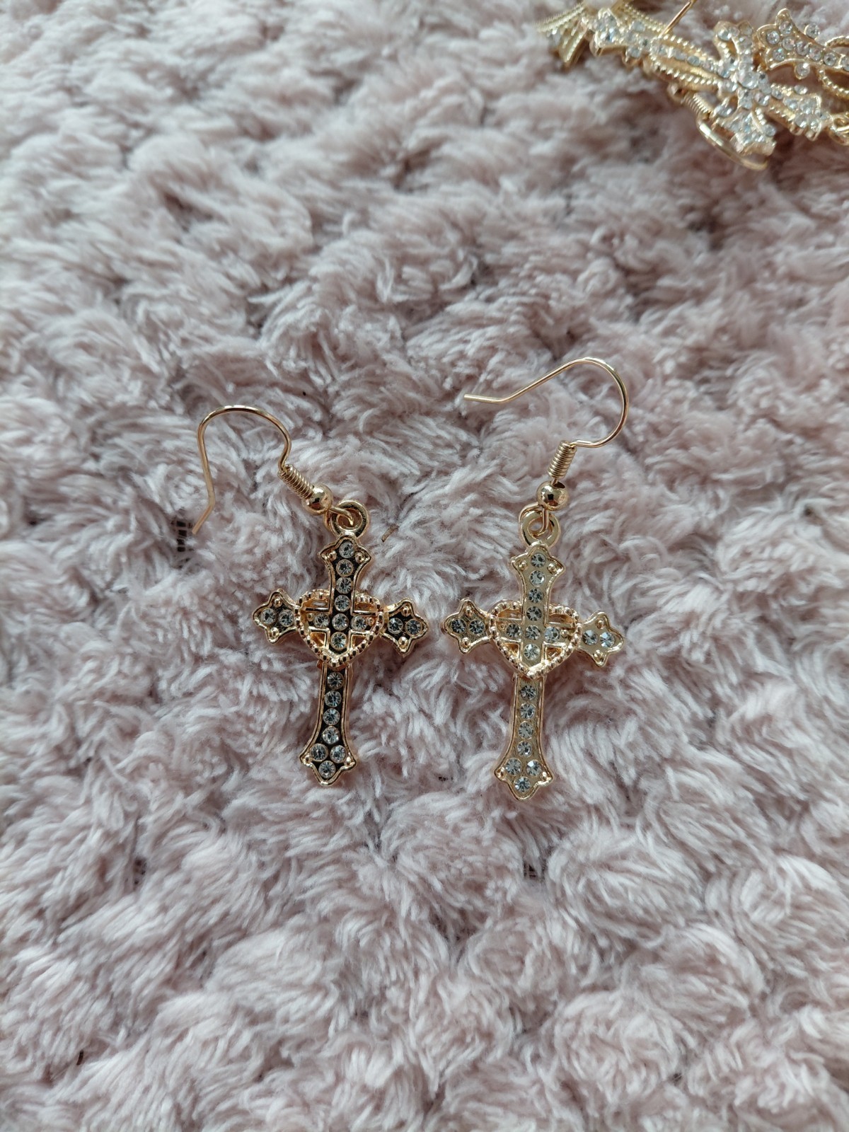3 Pairs Of Cross Earrings Gold Tone New Rhinestones Free Shipping Heavier Made