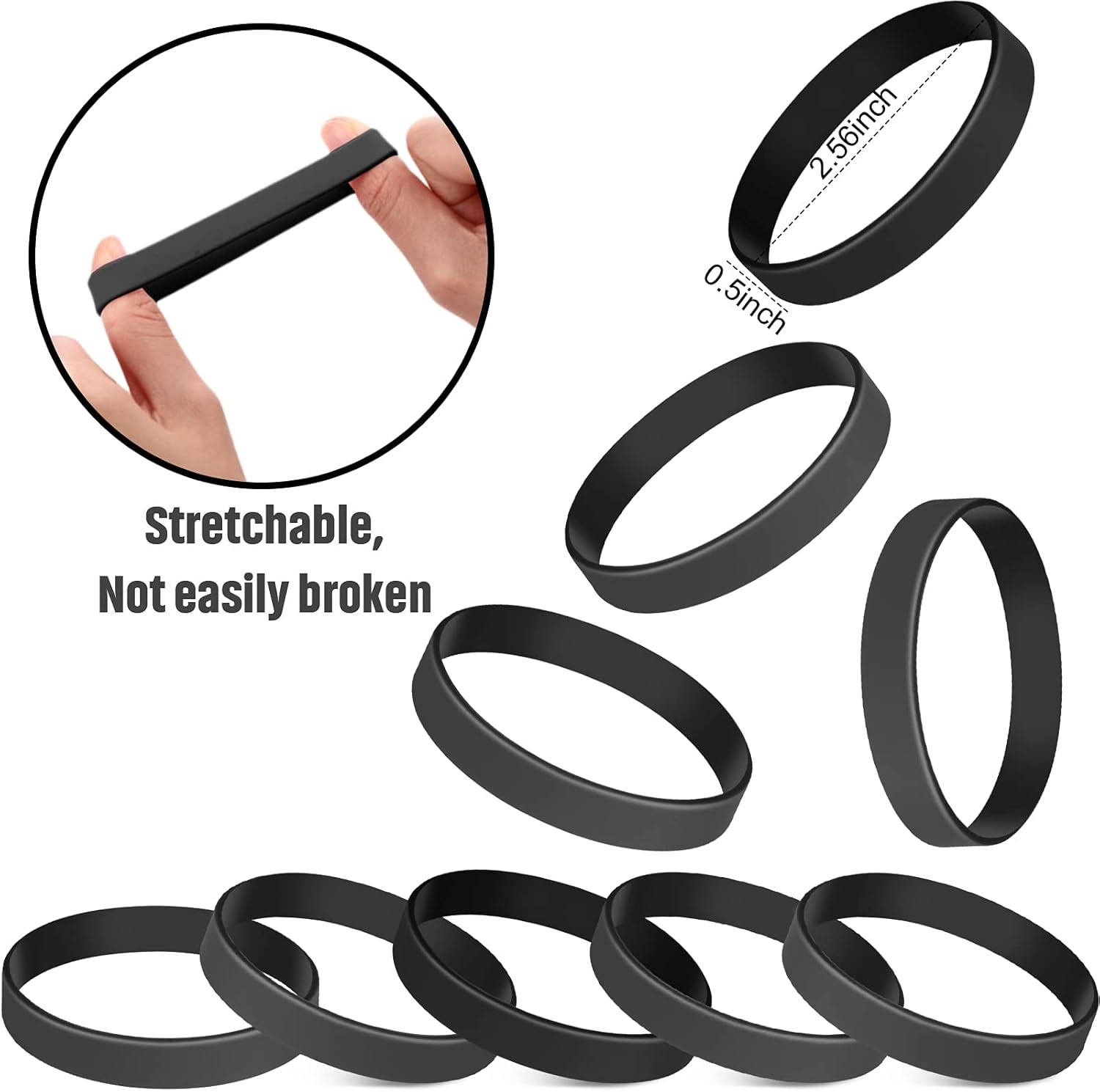 12 Pieces Rubber Bracelets, Solid Color Silicone Wristbands, Multi-Pack Blank