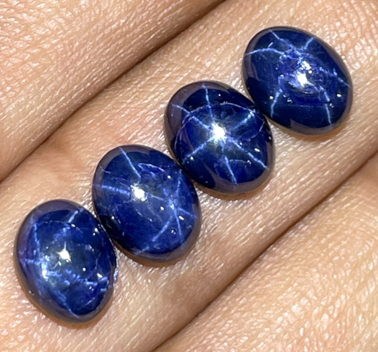 4 Pcs Natural Star Blue Sapphire 9x7mm Oval Cabochon Loose Gemstones Lot