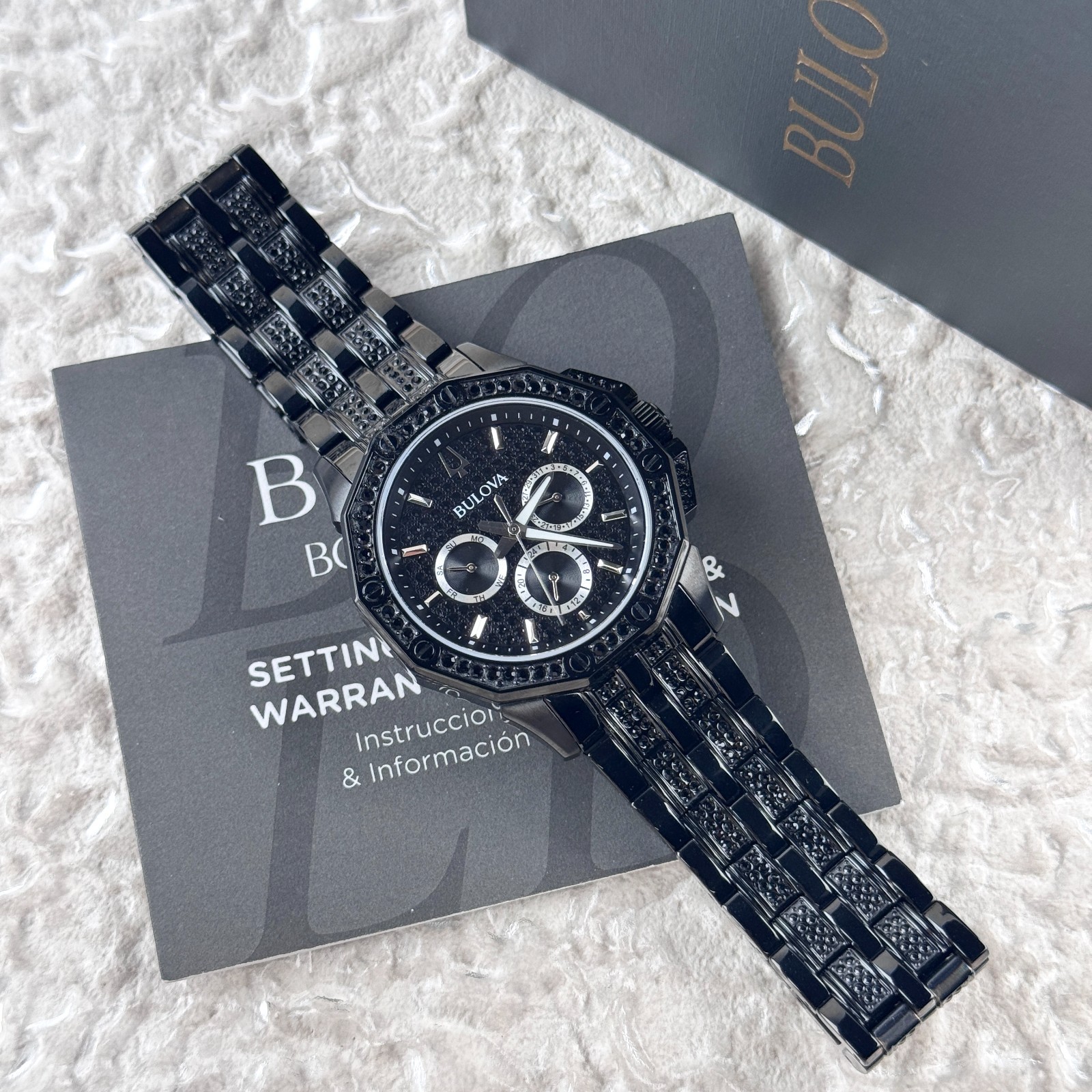 Bulova Octava Black Crystal Stainless Steel Men’s Chronograph Watch 98C134
