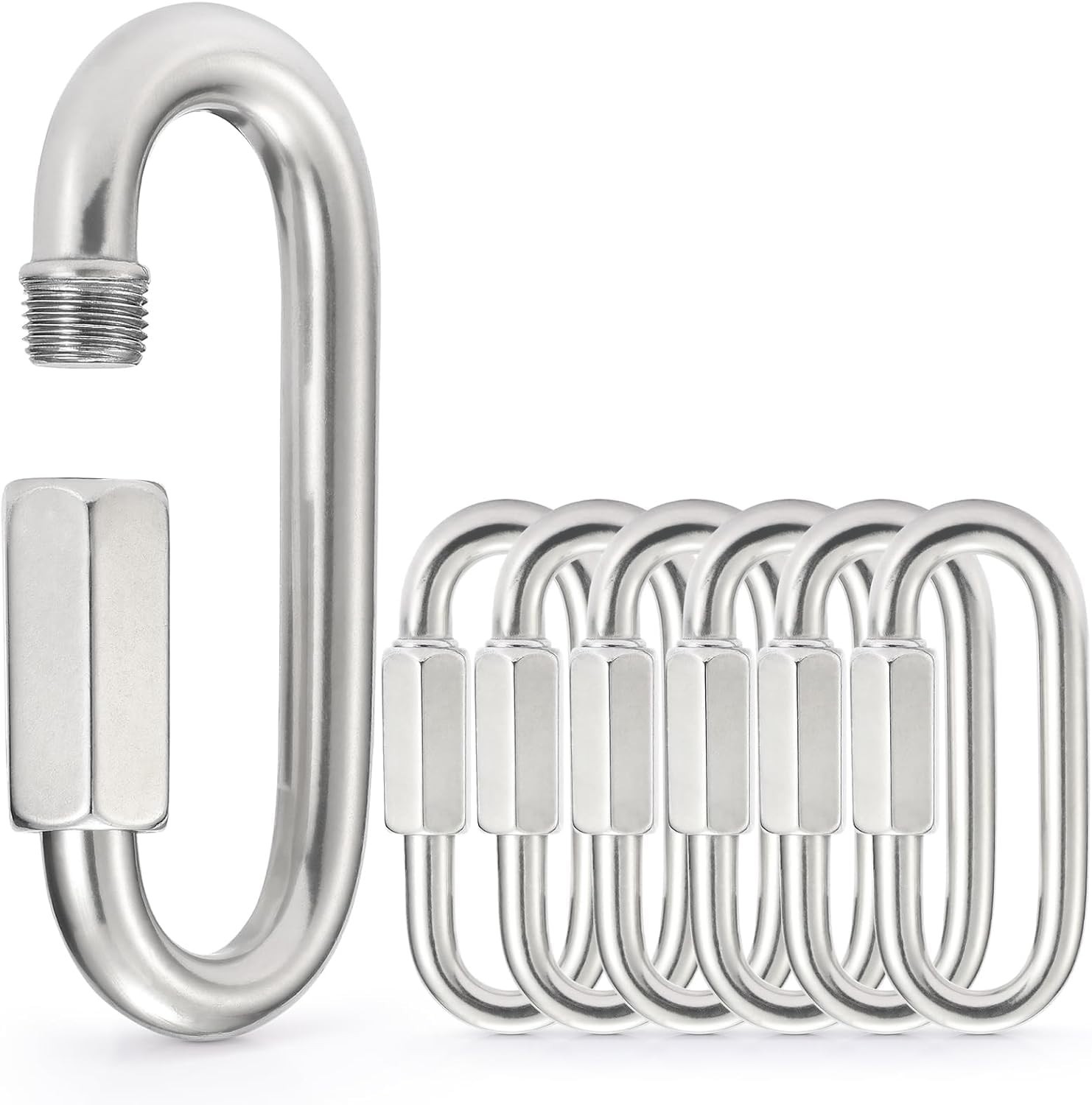 304 Stainless Steel Chain Quick Links Set 6pc Screw Lock Carabiner Heavy Duty