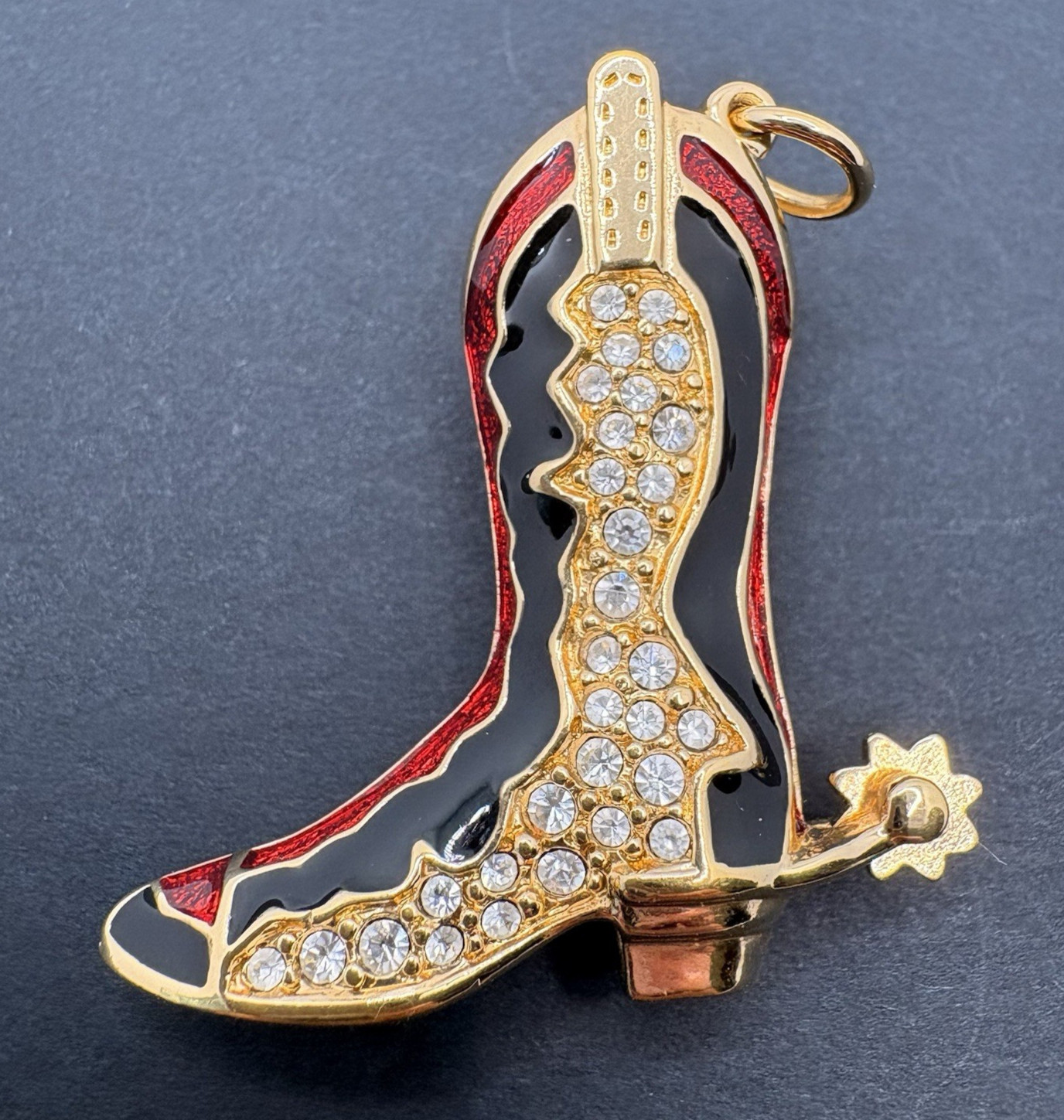Vintage Swarovski Cowboy Boot Pendant Western Country Enamel Moveable Spur