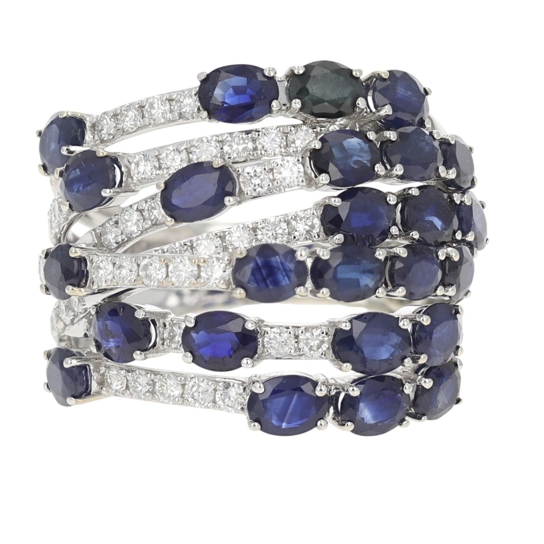 EFFY 5.90ctw Oval Sapphire with Diamond Multi-Row Ring 14k White Gold Size 7.25