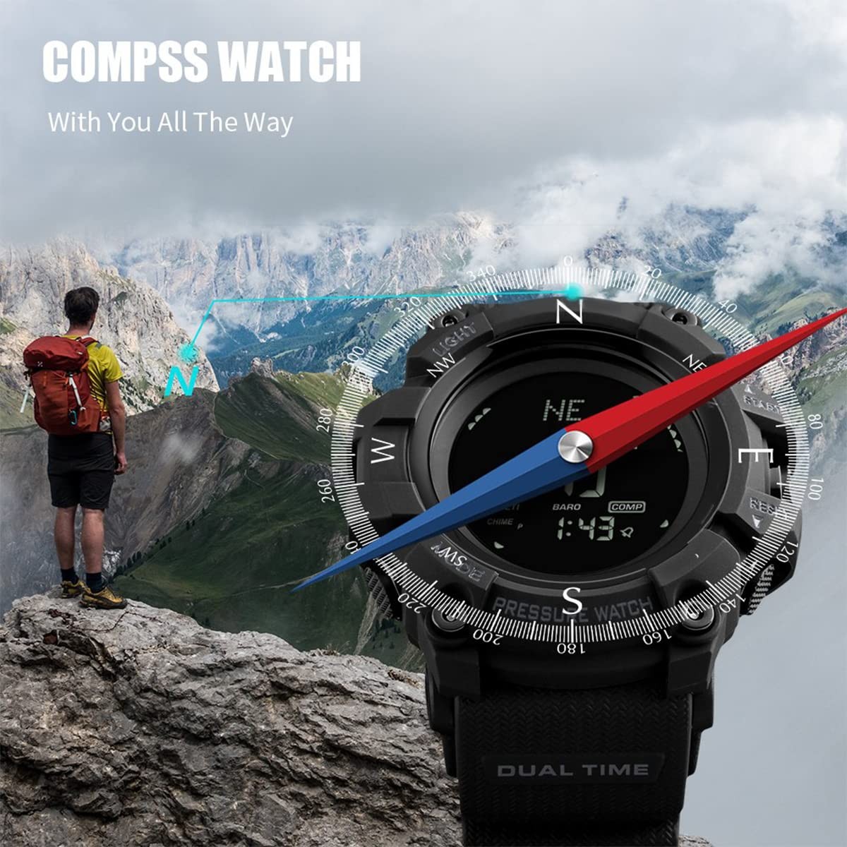Digital Sport Watch 53mm Compass Altimeter Barometer Pedometer – Waterproof