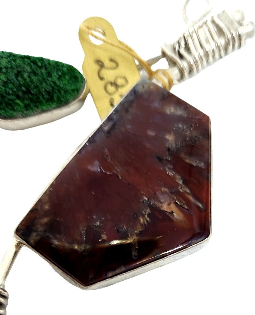 Pendant Plume Agate Druzy Silver 45.8 gr 925 Silver Jerry Fran Harr 85mm x 85mm