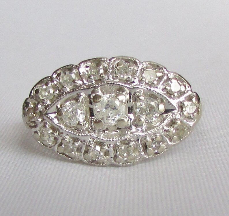 1920s Art Deco Moissanite Gemstone Cluster Navette Princess Ring Antique Jewelry