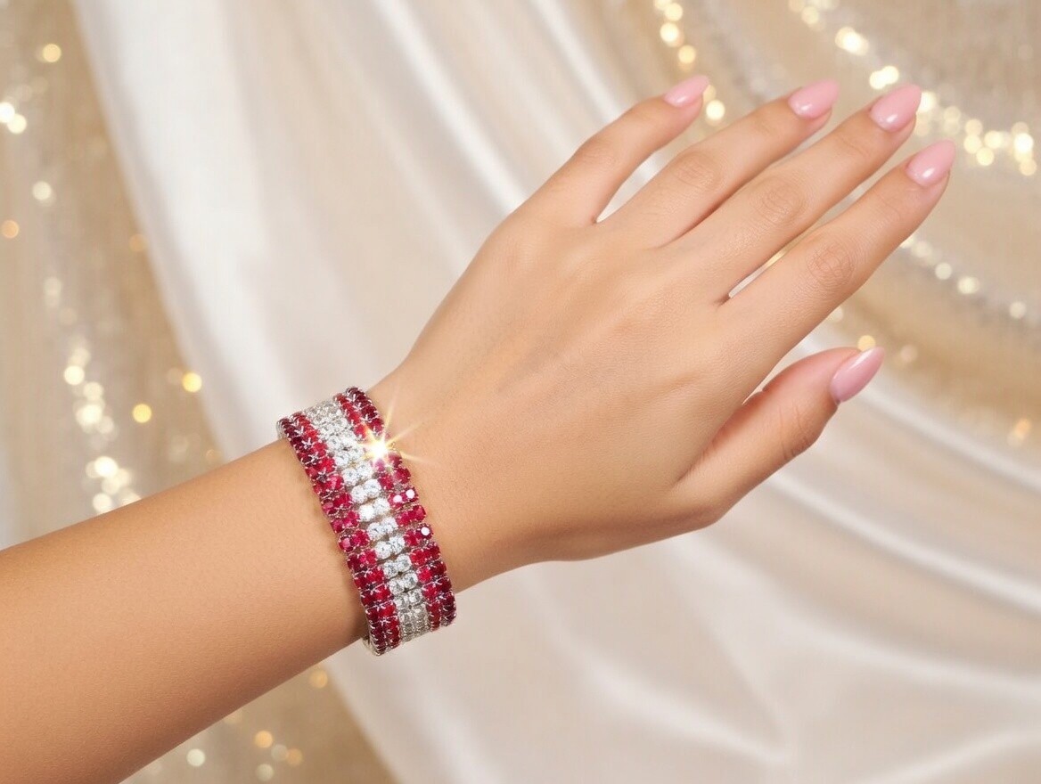 Iridescent Silver Rhinestone Stretch Bracelet Crystal Pageant Prom Drag Jewelry