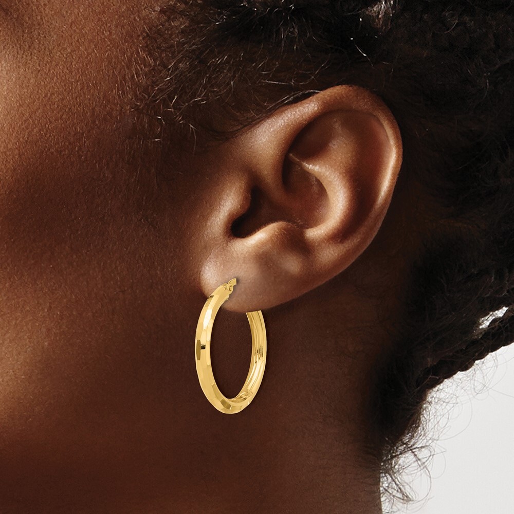 27.75mm 14K Yellow Gold Polished and Diamond-cut Hoop Earrings TF2210