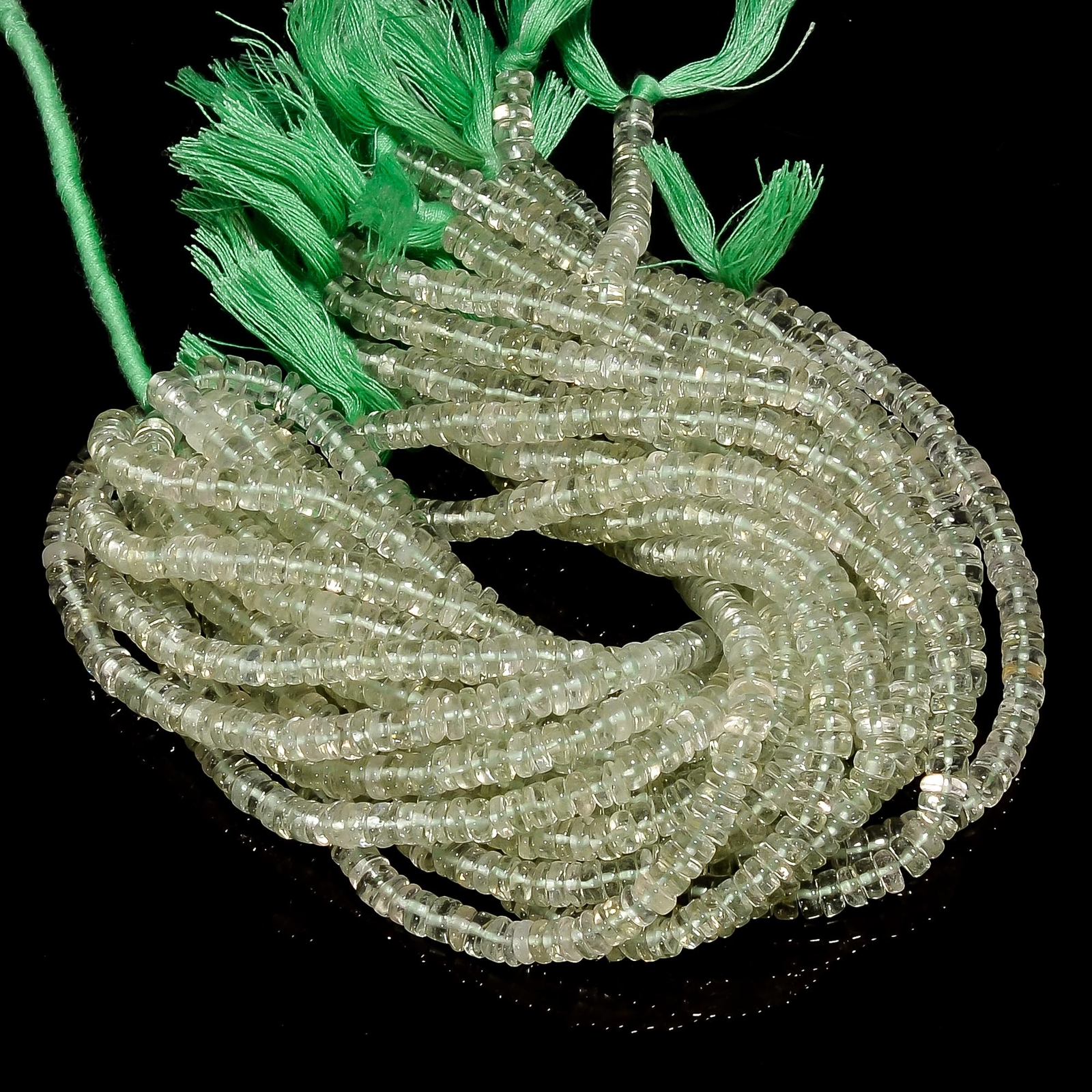 Green Amethyst Gemstone Rondelle Shape Smooth Beads 5X5X2 mm Strand 8″ EB-361
