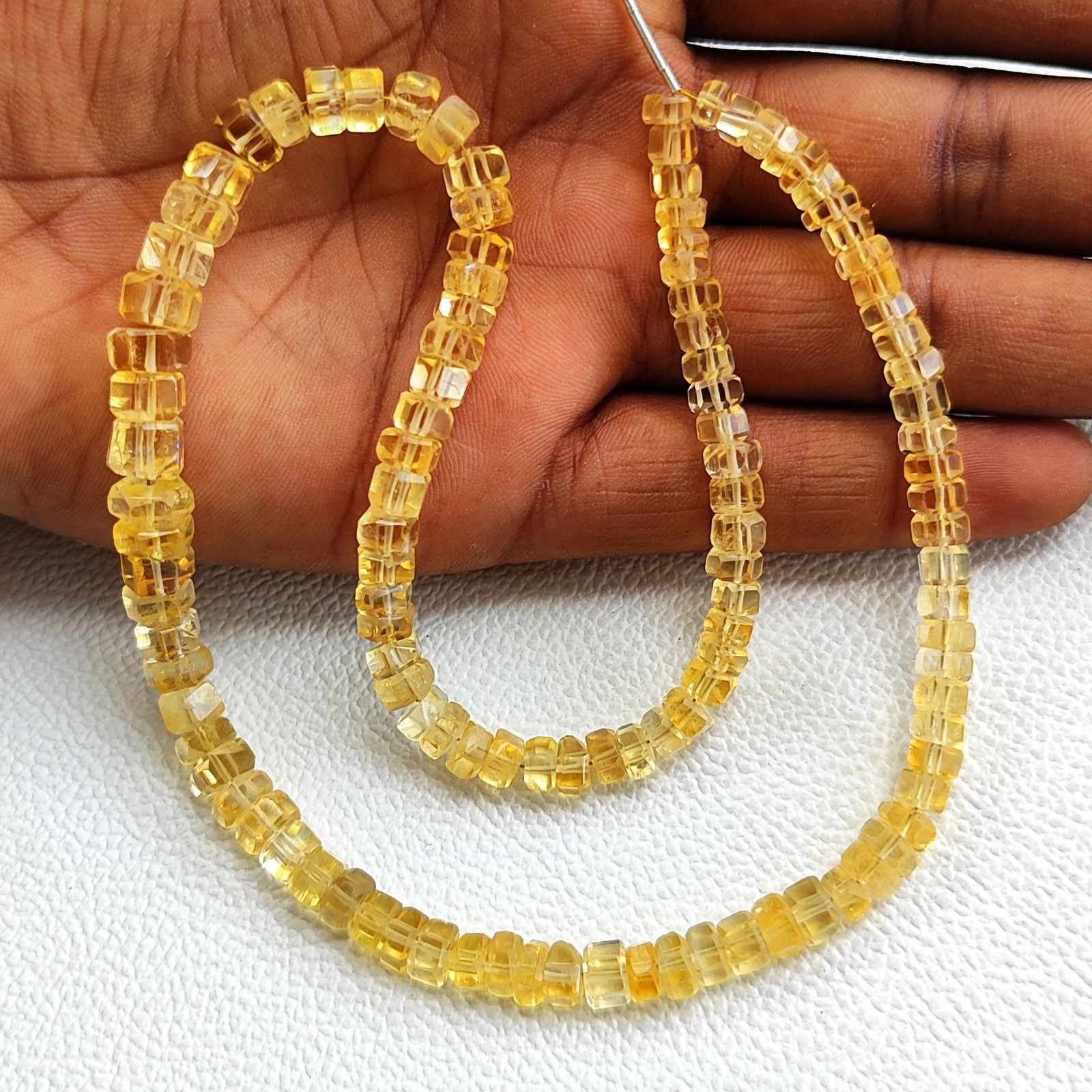 Real Golden Citrine Brazil Faceted Bolt Shape Beads 5mm-7mm 16″ Gem Strand