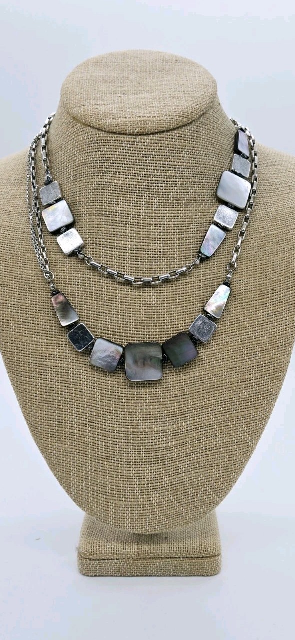 Kenneth Cole Necklace Silver tone Faux Abalone Pearlized 37 in
