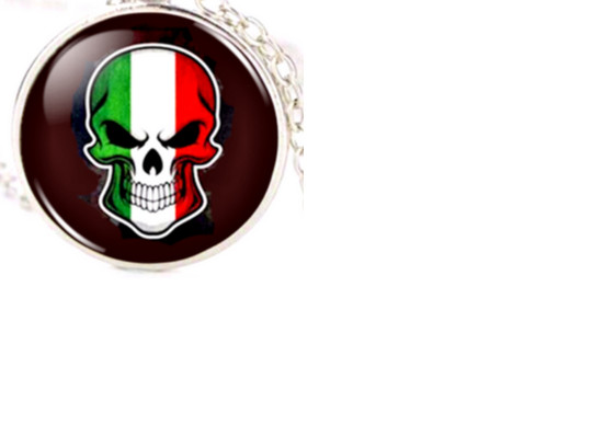 MEXICAN FLAG SKULL LATINO Pendant on plate 925 Sterling Silver 20″ 22″ Necklace