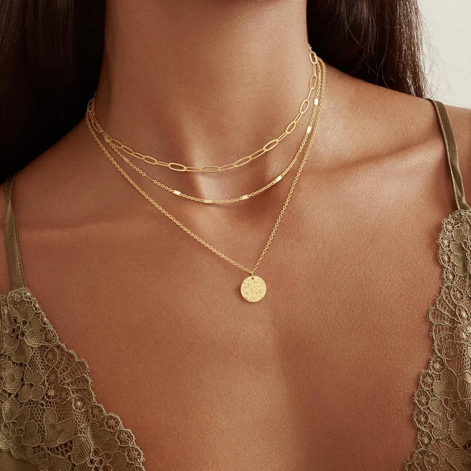 Layered Gold Necklace for Women, 14K Gold Plated Necklace Stack for Women, Daint