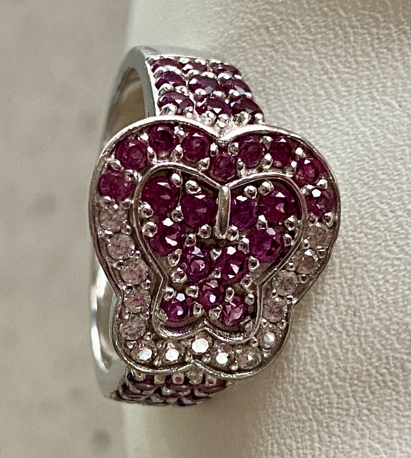 BBJ Pink Sapphire Butterfly Ring 925 Bangkok Ratnaraj Jewelers Size 8 Silver