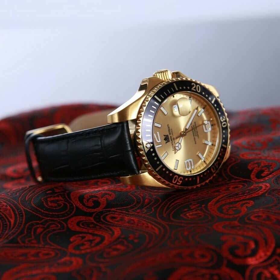 Orologio Oro Automatico Subacqueo lancette luminose pelle Edizione Limitata 100p