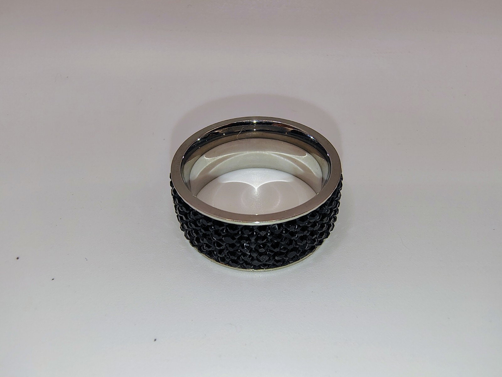 Black Crystal Pave Stainless Steel Band Ring Wide Sparkle Fashion Size 10.5
