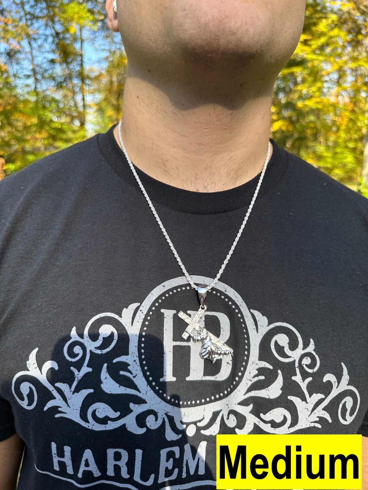 Jesus Carrying Cross Plain Crucifix Pendant Necklace 925 Sterling Silver 3 Sizes