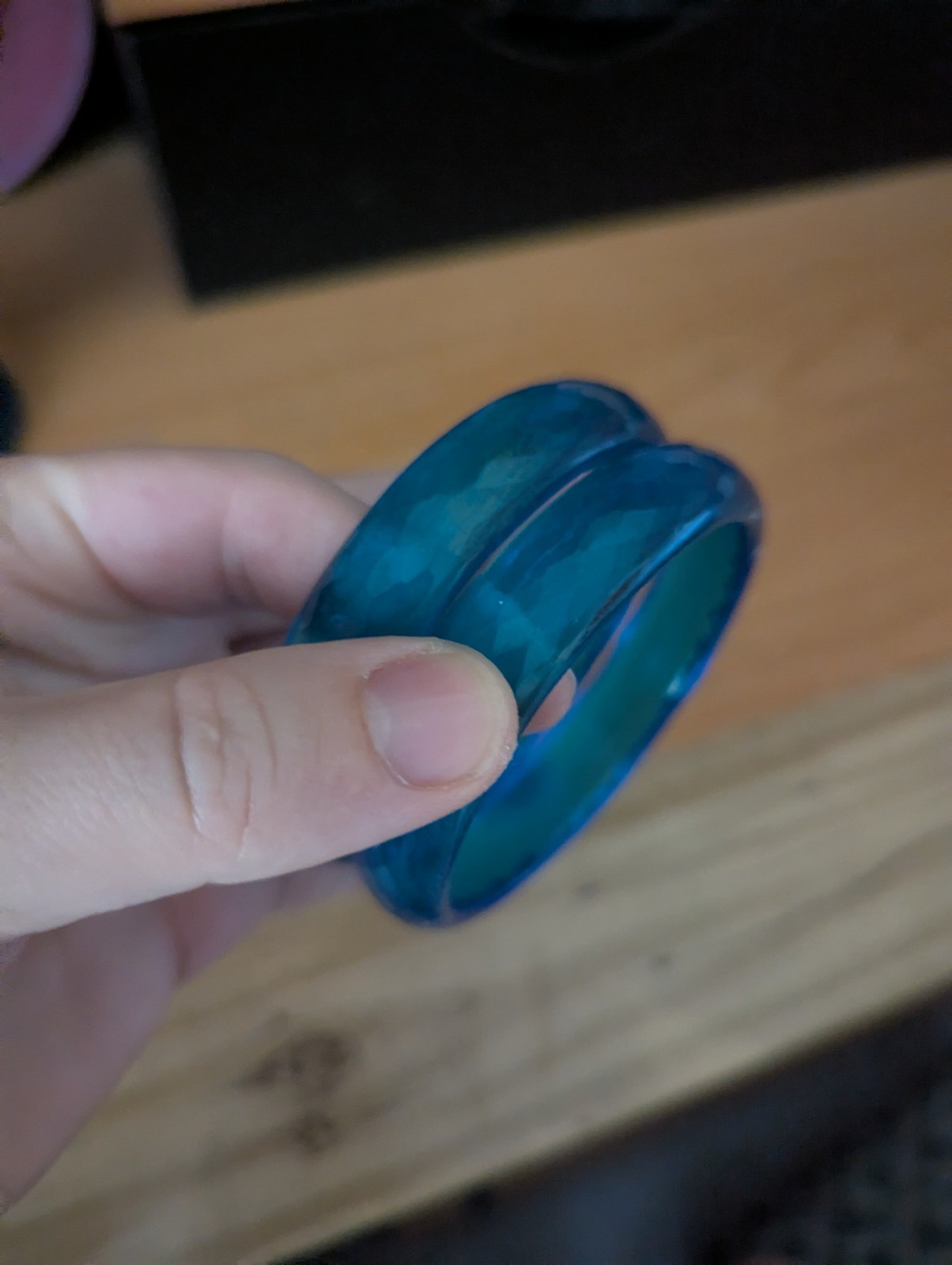 Blue Polished Hydroglass Topaz Bracelet Bangle 61mm (single one)