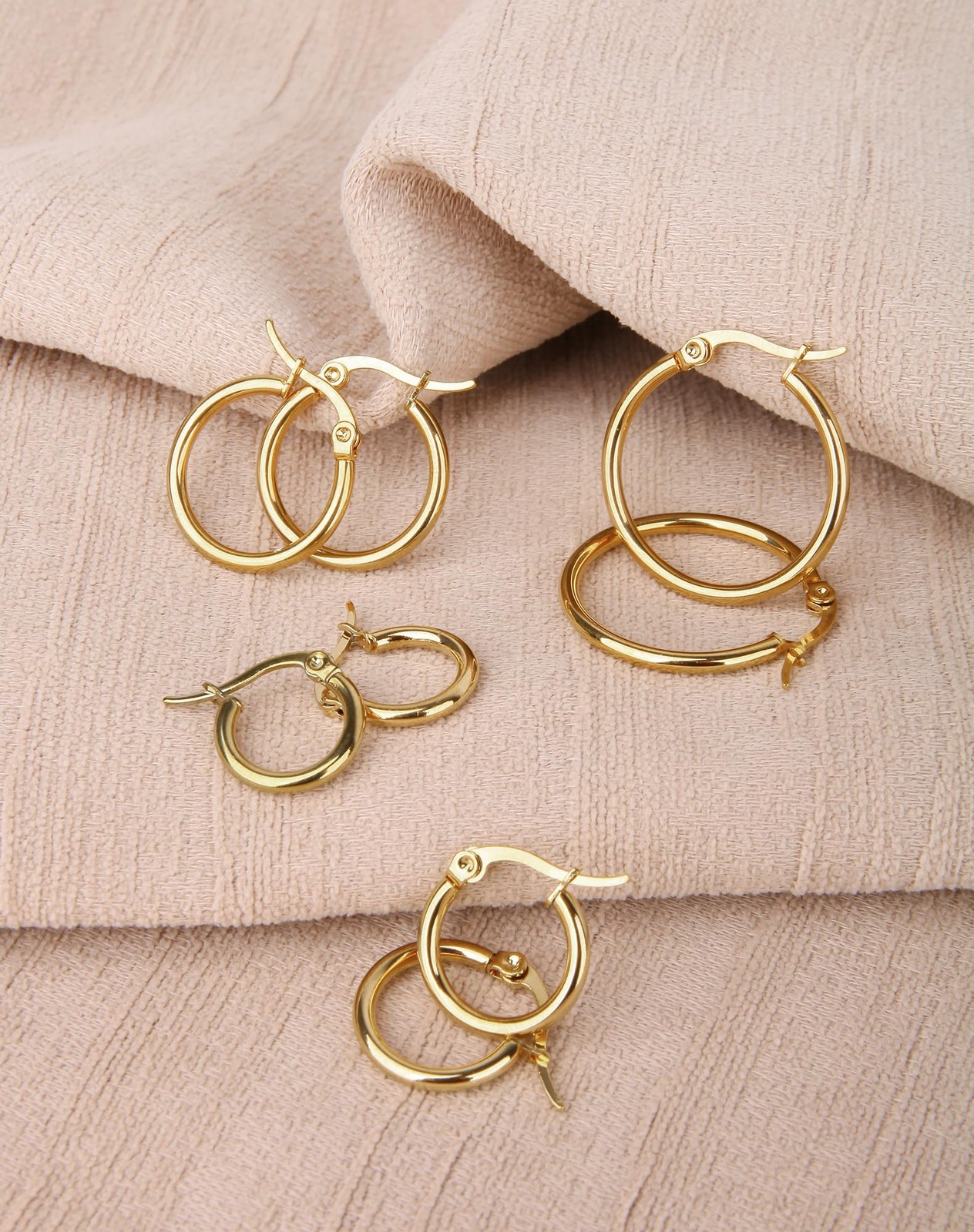 4 Pairs Gold Silver Hoop Earrings for 10mm, 12mm, 15mm, 20mm, – 4