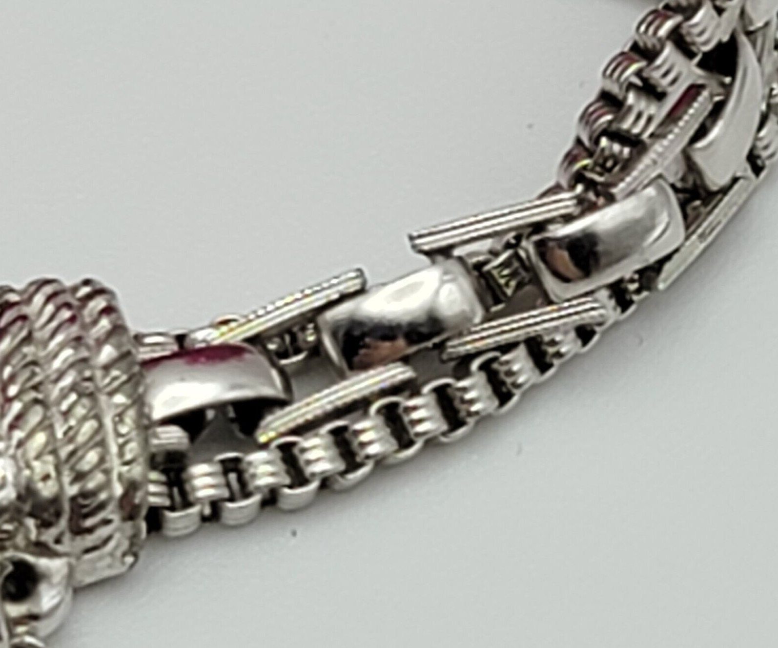 Goldette Bracelet Silver Tone Three-Row Fold Over Clasp Safety Chain 7 Inch