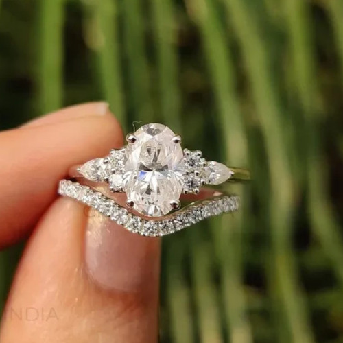 2.80Ct Oval Lab Grown Diamond EF/VS1 Solitaire Wedding Ring Set 14k White Gold
