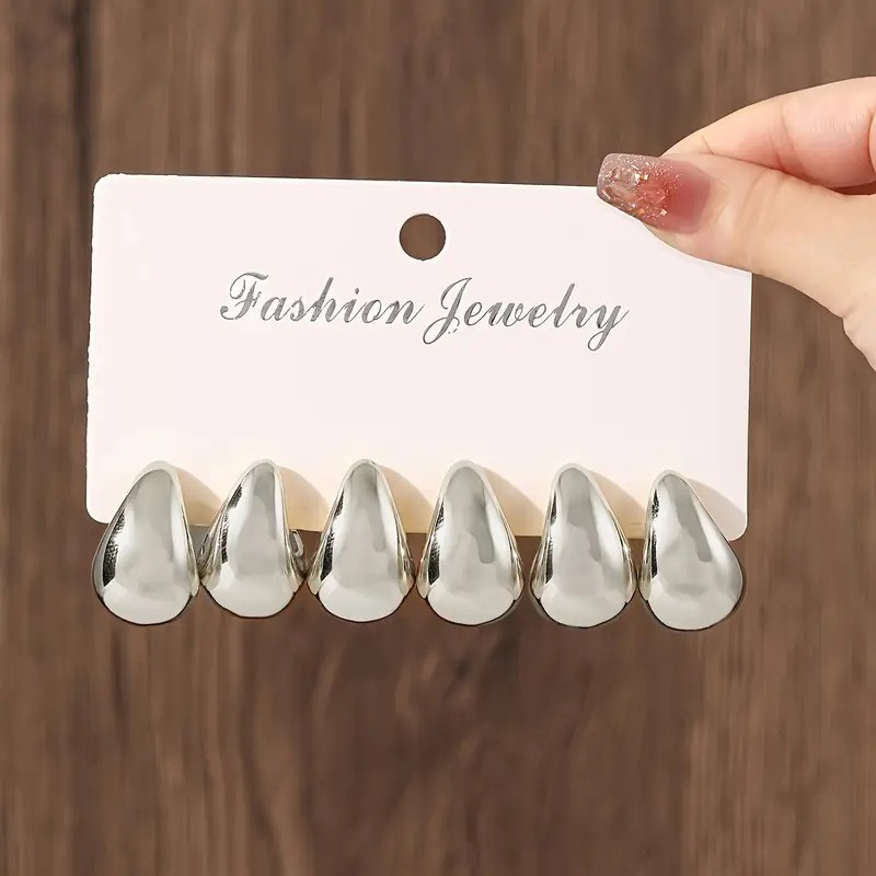 Chunky Teardrop Earrings Set Gold Silver Minimalist Fashion Studs
