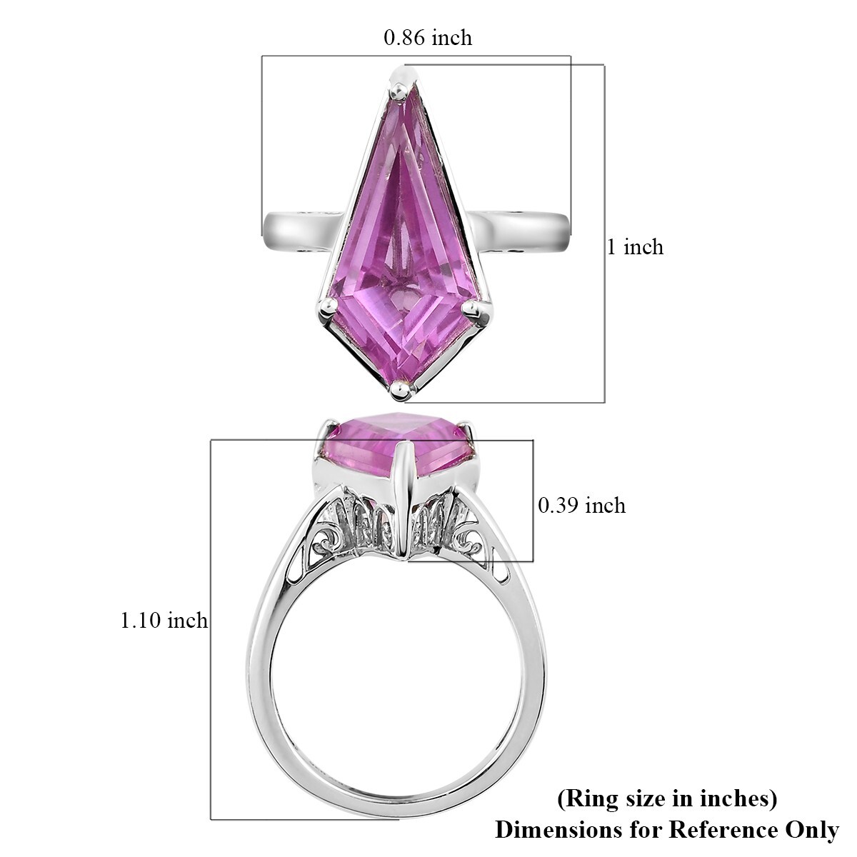 Patroke Quartz Kite Shape Solitaire Ring in Platinum Ovr Sterl Silver 6.50 Sz 10