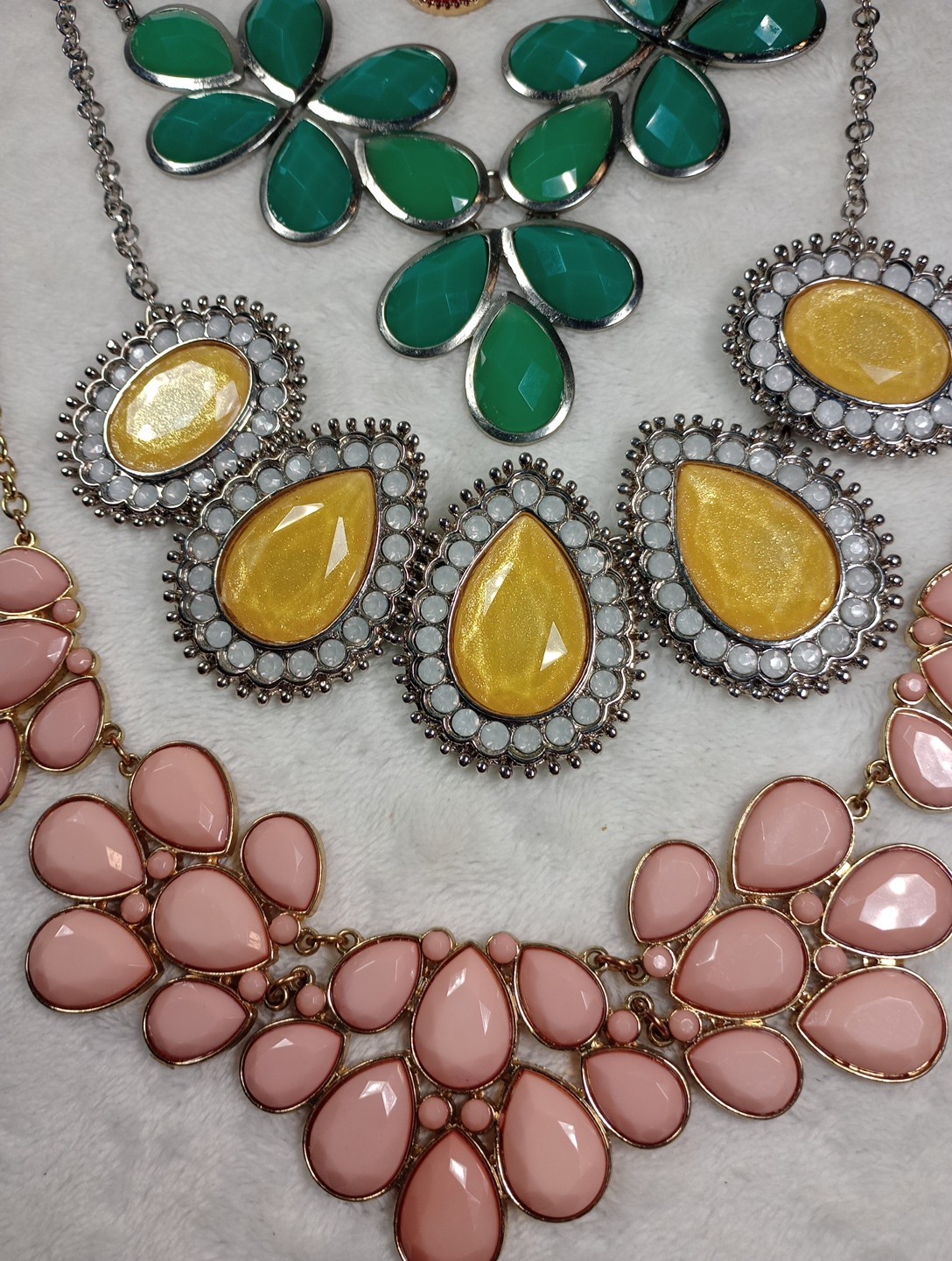 4 Statement bib Necklaces Lot Pink Green Orange Yellow Chunky Fashion Jewelry