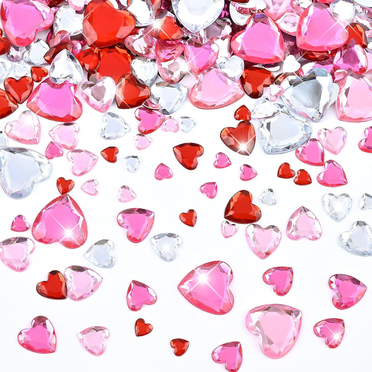 600 Pcs Acrylic Heart Rhinestone 6-18 Mm Valentines Heart Gems Multi Color Flat