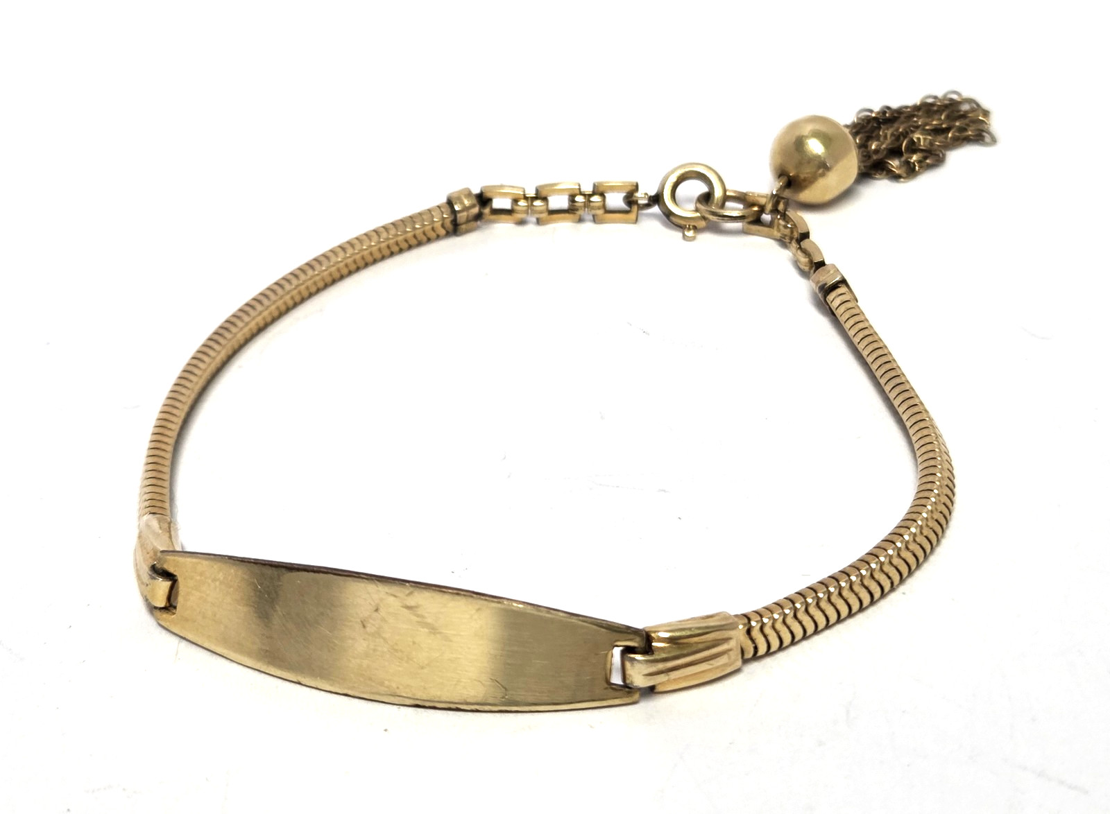 Vtg Gold Filled ID Bracelet Tassel JB 1/20 10k 12k GF No Mono 7″ Jacoby Bender