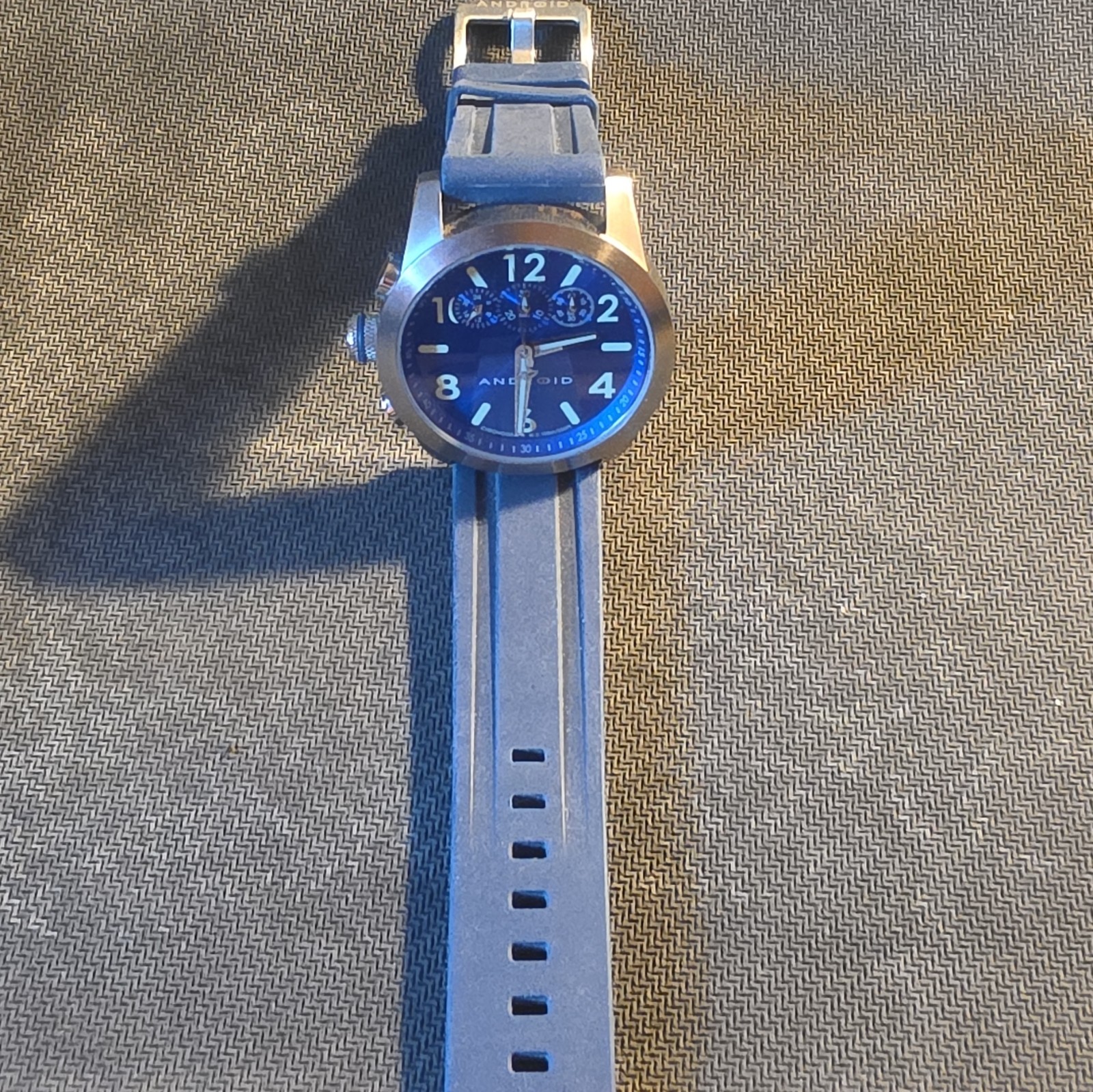 Android Quartz Chronograph 100m Blue Dial 50mm Steel Silver Blue Silicone