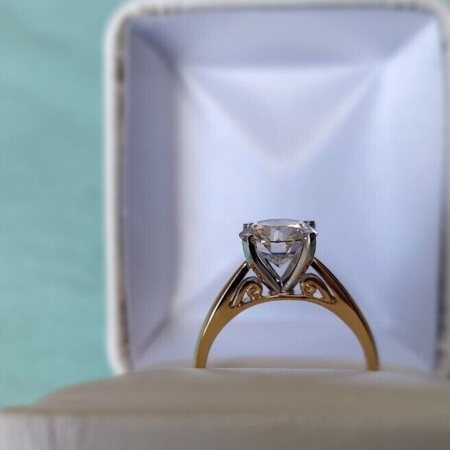 2 Carat Moissanite Ring SOLITAIRE ENGAGEMENT RING 14K Yellow GOLD Filled