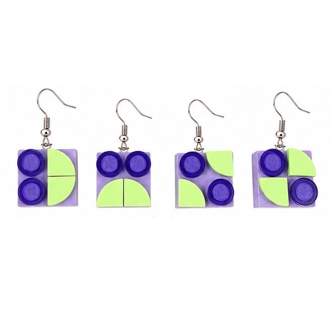 Interchangeable Building Brick Earrings Lavender Base w/ Purple & Green Pieces
