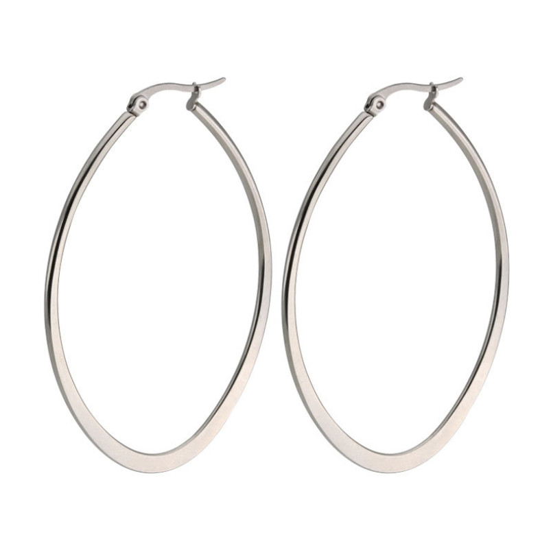 2pcs Women Stainless Steel Polished Drop Oval Shape Dangles Hoop Earrings PE30
