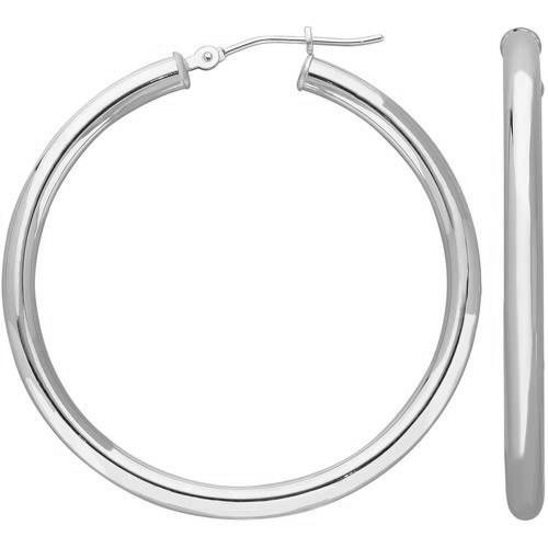 3mm X 40mm 1.5″ All Shiny Polished Hoop Earrings Real 14K White Gold