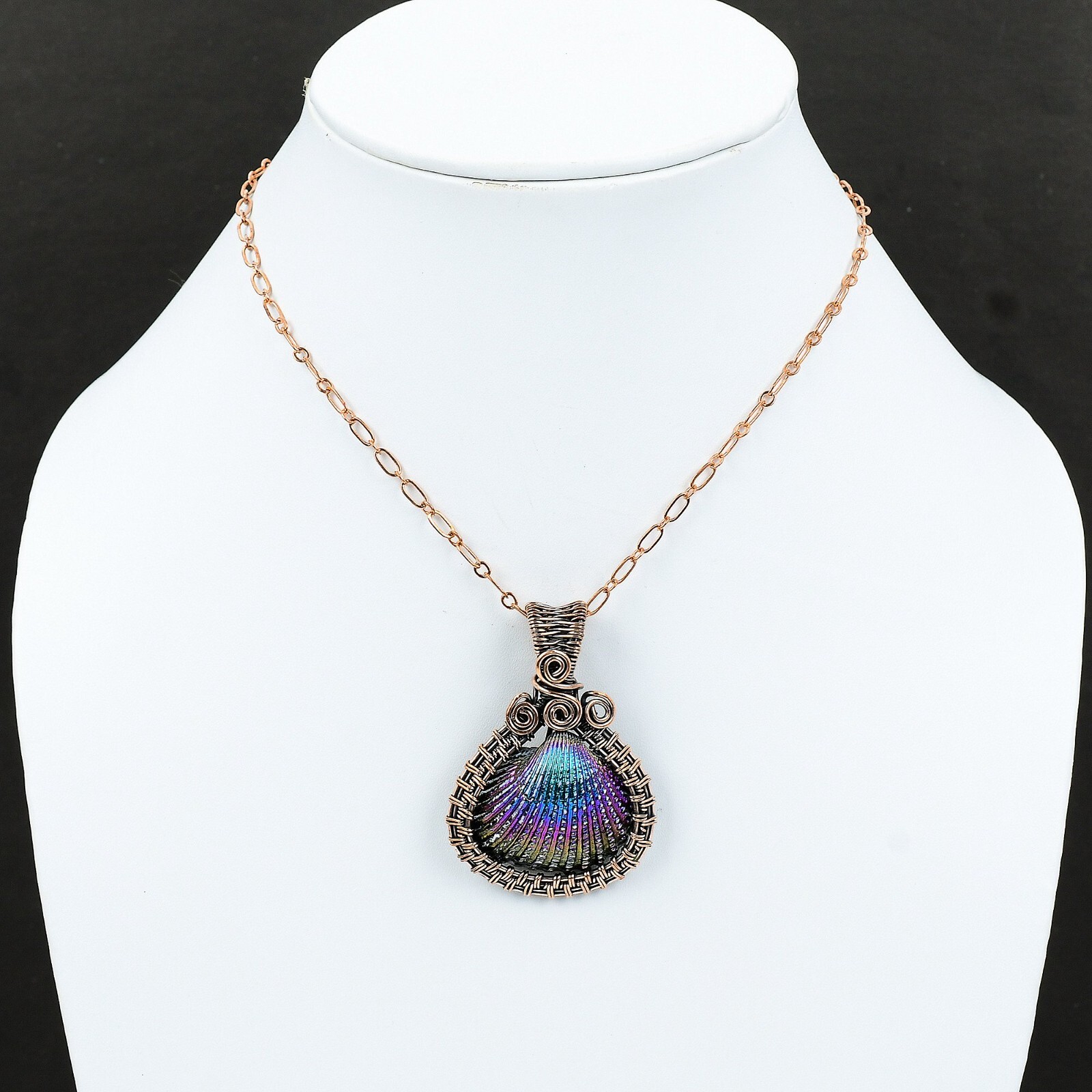 Gift For Women Jewelry Wire Wrapped Pendant Copper Titanium Coated Shell 2.13″