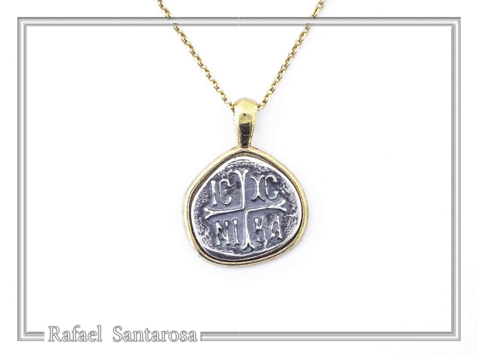 Protection cross coinshape Jesus Christ Wins silver Constantinato talisman charm