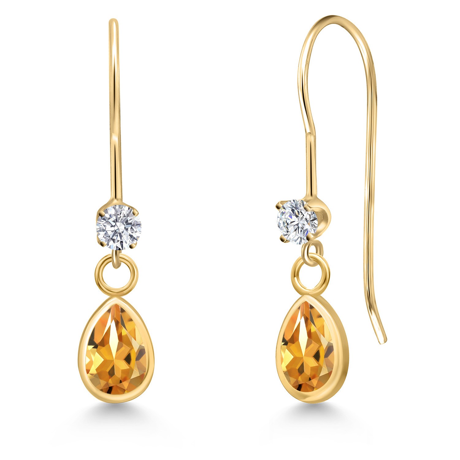 14K Yellow Gold Citrine and Lab Grown Diamond Dangle Earrings for Women | 0.79