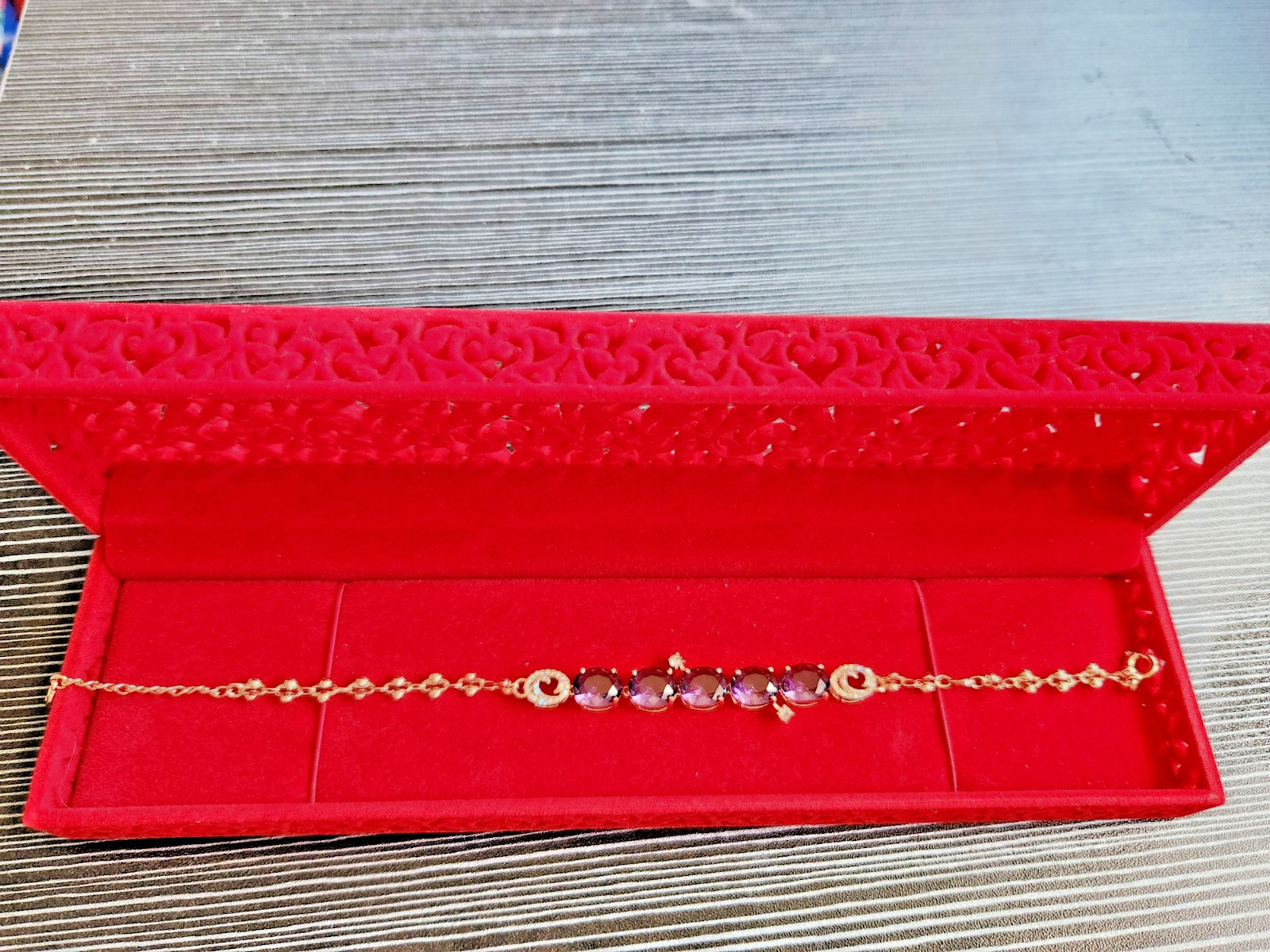 BRACELET ROSE Gold Filled 0.8X24.0CM/LAB-GROWN Amethyst/Diamonds Cut LUXURY/UK/S