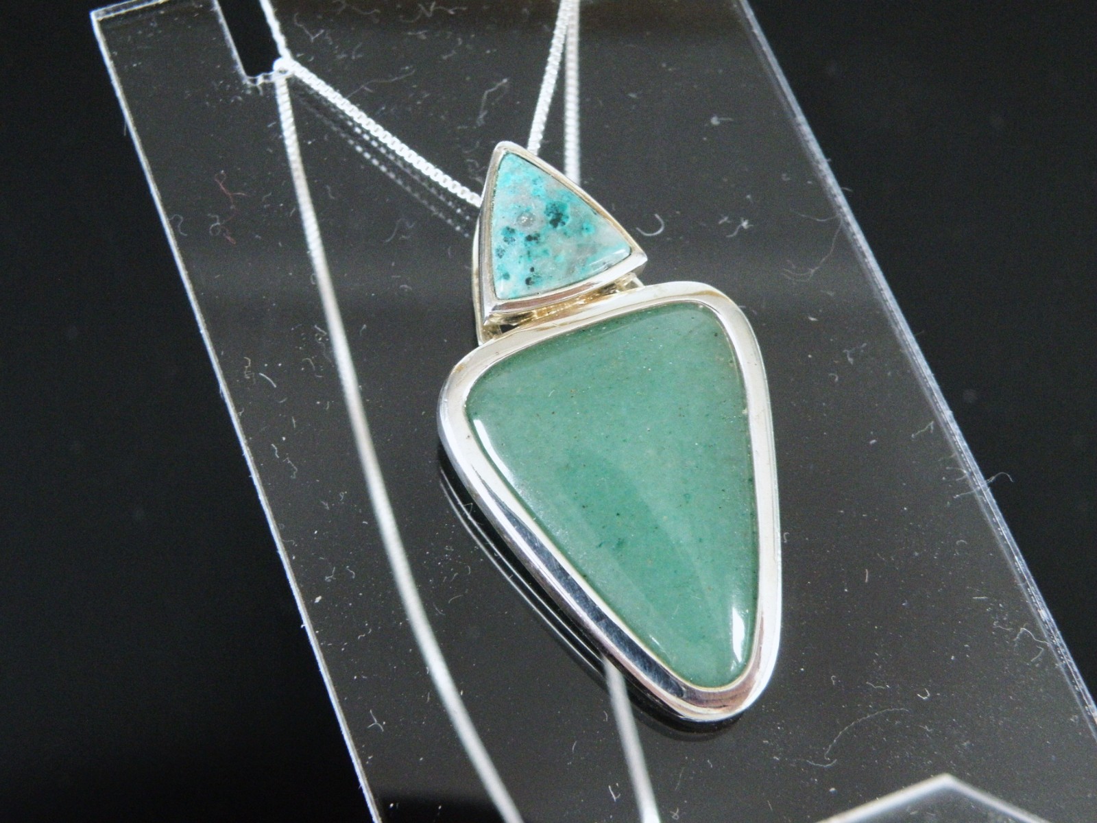 Vintage Sterling Silver 925 Aventurine Modern Slide Pendant Necklace